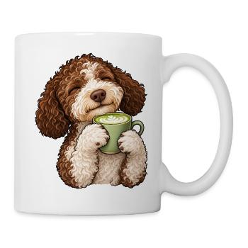 Lagotto Romagnolo mit Matcha Latte - Tasse - Weiß - Rechts