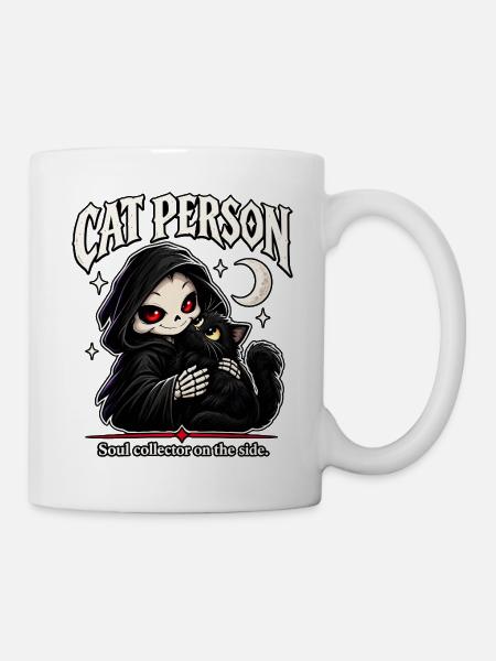 Katzenperson – Sensenmann mit Schwarzer Katze - Tasse - Weiß