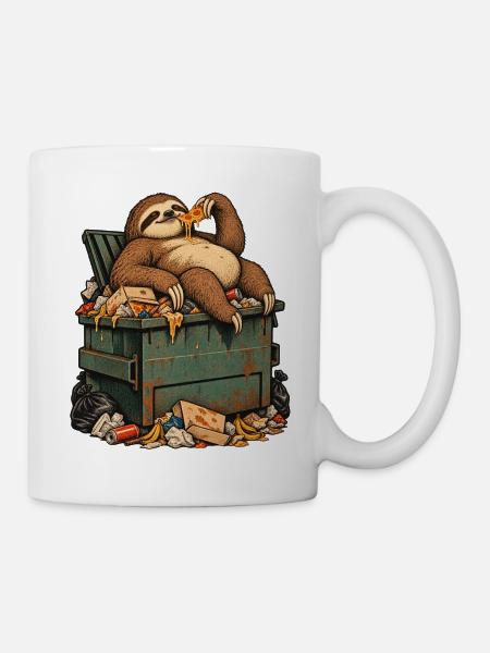 Mülltonnen-Sloth Pizza-Pause - Tasse - Weiß