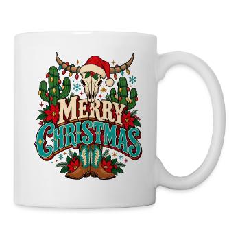 Weihnachts-Skull mit Cowboy-Glanz - Tasse - Weiß - Rechts
