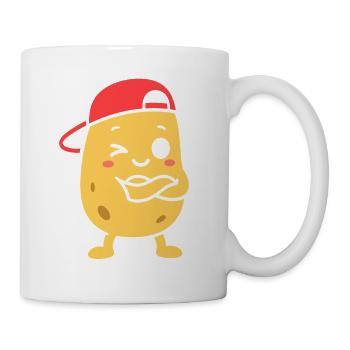 Zwinkernder Kartoffelfreund mit roter Mütze - Tasse - Weiß - Rechts