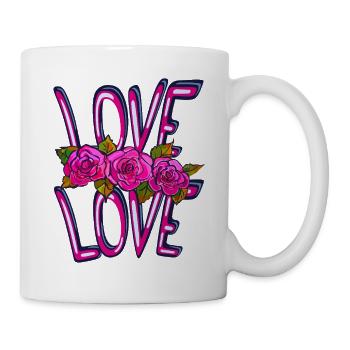 Neon Rosen Love: Leuchtende Blüten - Tasse - Weiß - Rechts