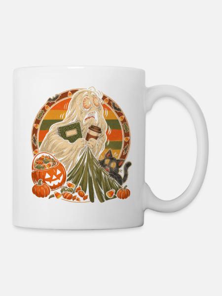 Halloween Campus-Geist mit Kaffee-Stress - Tasse - Weiß