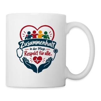 Zusammenhalt in der Pflege Respekt für alle - Tasse - Weiß - Rechts