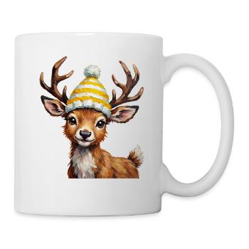 Süßer Hirsch mit gelber Strickmütze - Tasse - Weiß - Rechts
