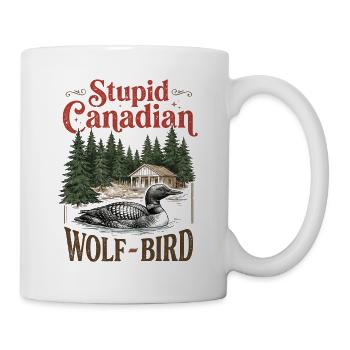 Hockey-Meme „Dummer Kanadischer Wolfsvogel“ - Tasse - Weiß - Rechts