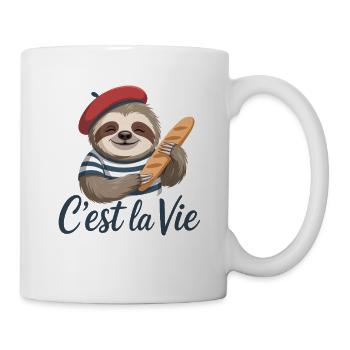  Cest La Vie Faultier Frankreich Baguette Beret - Tasse - Weiß - Rechts