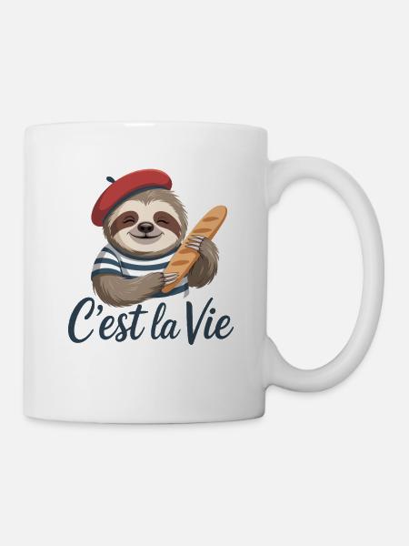Cest La Vie Faultier Frankreich Baguette Beret - Tasse - Weiß