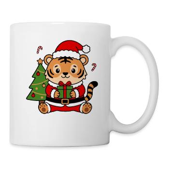 Süßes Kawaii-Weihnachts-Tiger-Weihnachtsmannbaum-Hemd - Tasse - Weiß - Rechts