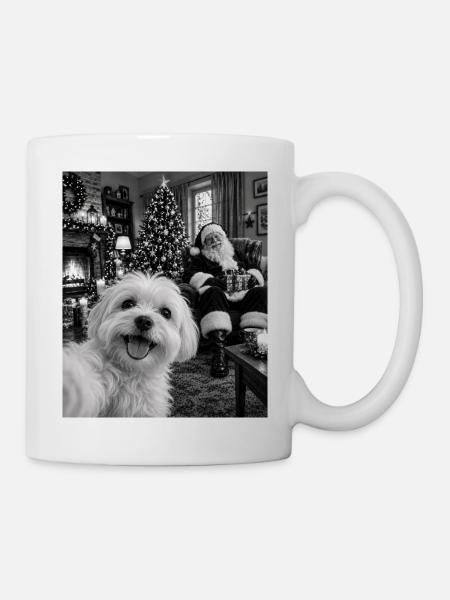 Malteser Hund Selfie Weihnachtsmann - Tasse - Weiß