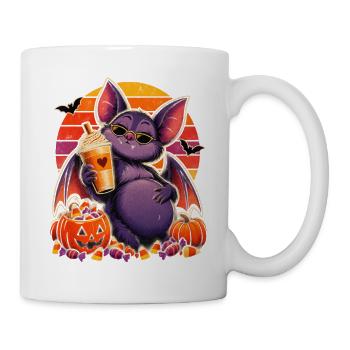 Halloween Fledermaus Mama mit Pumpkin Latte - Tasse - Weiß - Rechts
