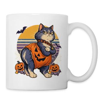 Halloween bockige Katze im Kürbis - Tasse - Weiß - Rechts