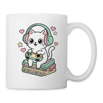 Pixel Paws – Gamer-Katze mit Headset - Tasse - Weiß - Rechts