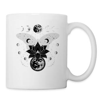 Mondphasen mit Lotusblume und einem Schmetterling - Tasse - Weiß - Rechts