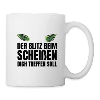 Lustiger Spruch Blitz Scheißen Grün Kobold Gnom - Tasse - Weiß - Rechts