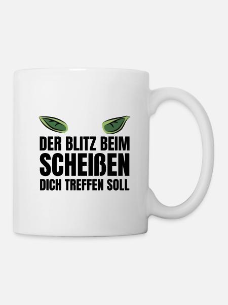 Lustiger Spruch Blitz Scheißen Grün Kobold Gnom - Tasse - Weiß