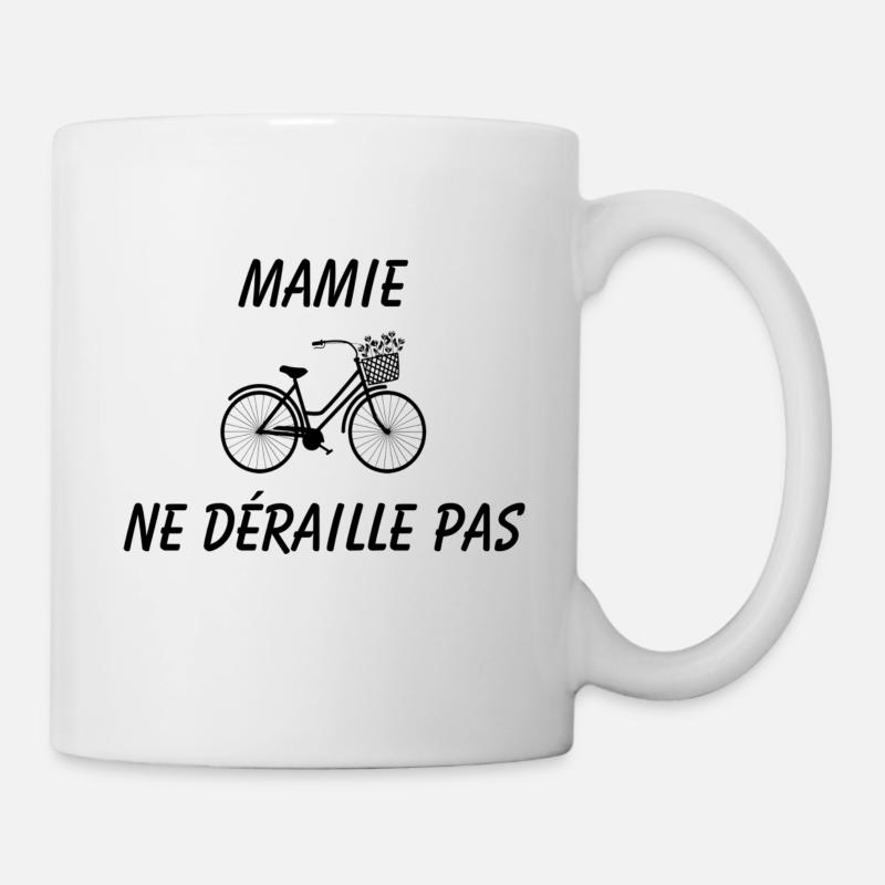 Mamie ne déraille pas (expression sur le vélo) - Mug blanc - blanc