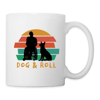 Rollstuhlfahrer mit Hund Spruch Dog and Roll - Tasse - Weiß - Rechts