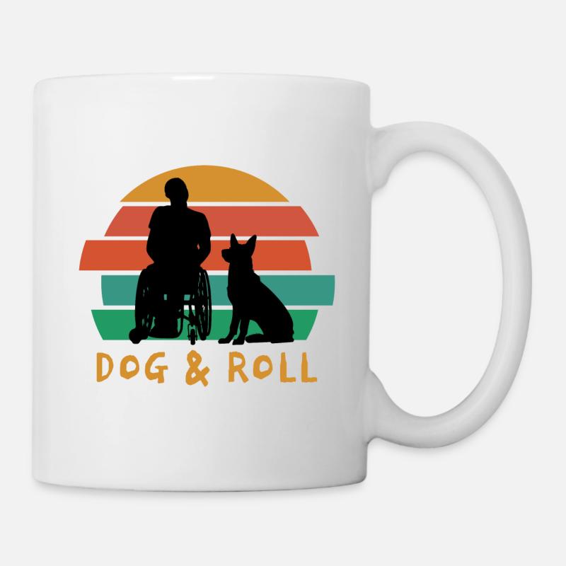 Rollstuhlfahrer mit Hund Spruch Dog and Roll - Tasse - Weiß