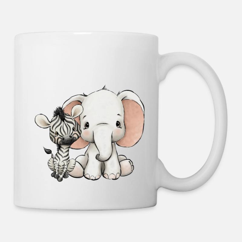 Elefant und Zebra - Tasse - Weiß