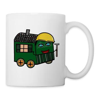 fröhlicher Bauwagen Baustelle bauen Hammer Tiefbau - Tasse - Weiß - Rechts