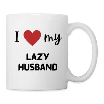 I love my lazy husband funny matching couple - Mug - white - Right