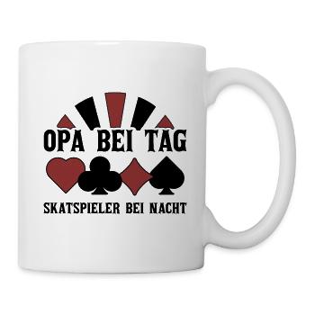 Opa bei Tag Skatspieler bei Nacht - Tasse - Weiß - Rechts