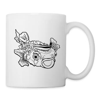 Pufferfish, hedgehog fish and cleaner wrasse symbiosis - Mug - white - Right