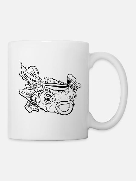 Pufferfish, hedgehog fish and cleaner wrasse symbiosis - Mug - white