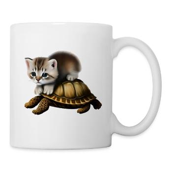 Cat on turtle - Mug - white - Right