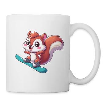 Süßes Eichhörnchen, Comic Snowboarder, Winterurlau - Tasse - Weiß - Rechts