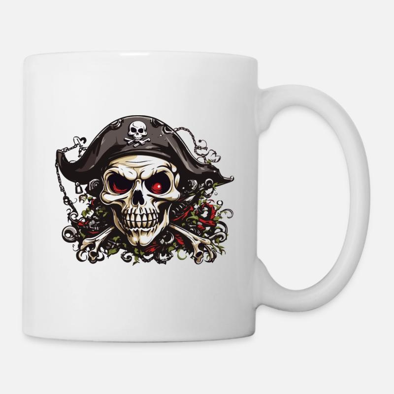 Jolly Roger Pirate Halloween tête de mort Design - Mug blanc - blanc