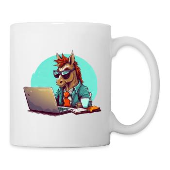 Pferde-Power CEO - Kaffee und Laptop im Business - Tasse - Weiß - Rechts