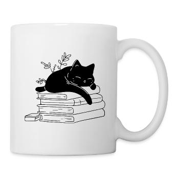 schlafen Katze Buch - Tasse - Weiß - Rechts