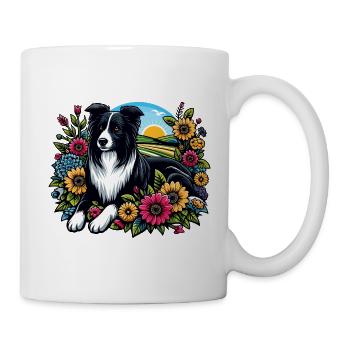 Border Collie Cottage Core Flowers - Mug - white - Right