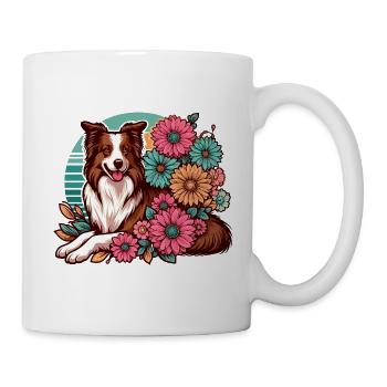 Border Collie Rétro Pastel Floral Rouge Marron - Mug blanc - blanc - Droite