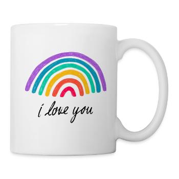 Liebesgrafik hugs and kisses Regenbogen - Tasse - Weiß - Rechts