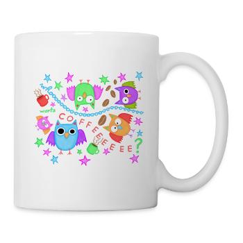 Kaffee Eulen lustig Eule Müde Koffein Büroleben - Tasse - Weiß - Rechts
