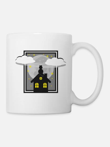 Schwarze Katze bei Nacht im Mondlicht. - Tasse - Weiß