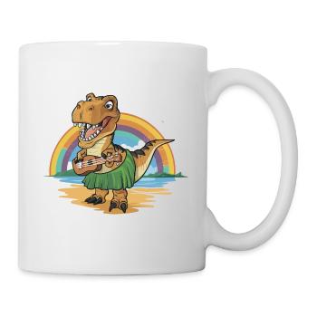 Dinosaurier spielt Gitarre unterm Regenbogen - Tasse - Weiß - Rechts