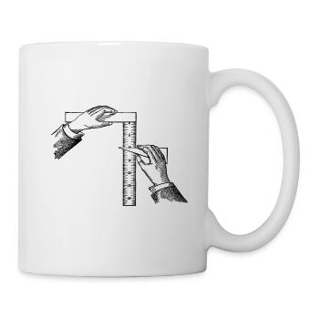 Hand mit Lineal - Tasse - Weiß - Rechts