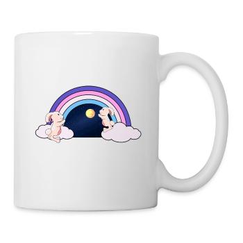 Regenbogen Fantasy Hasen Kinder Mond Sternenhimmel - Tasse - Weiß - Rechts