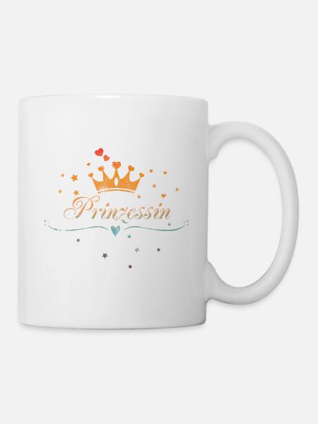 Prinzessin mit Krone, Herz und Sternen, Vintage - Tasse - Weiß