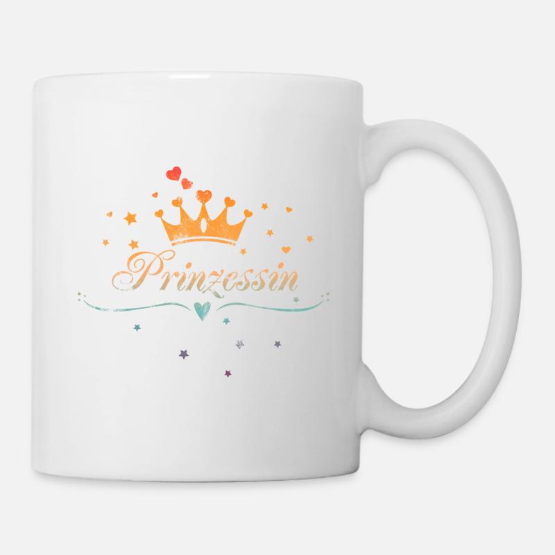 Prinzessin mit Krone, Herz und Sternen, Vintage - Tasse - Weiß