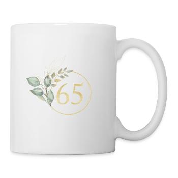 Zahl 65, Eukalyptus-Kranz, personalisierbar - Tasse - Weiß - Rechts