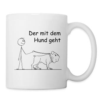 Der mit dem Hund Geht lustiger Stickman geht Gassi - Tasse - Weiß - Rechts