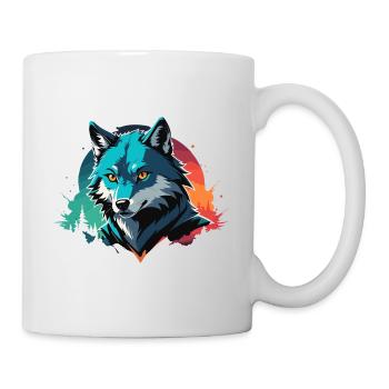 Wolf gefährlicher Hund bunte Illustration - Tasse - Weiß - Rechts