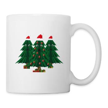 Fröhliche Weihnachtstannen mit Zipfelmützen. - Tasse - Weiß - Rechts