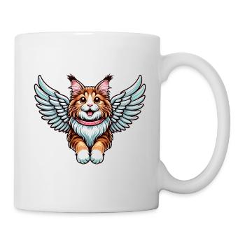 Maine Coon Katze Engel - Majestätische Katze mit - Tasse - Weiß - Rechts