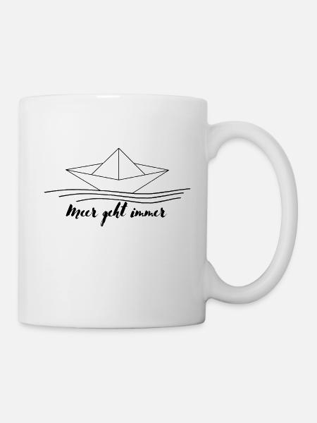 Papier Boot Origami mit Spruch und Meer - Tasse - Weiß